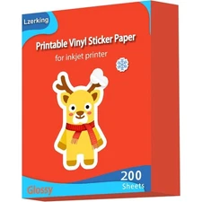 Glossy Printable Vinyl Sticker Paper 200 Sheets 8.5x11 Waterproof Adhesive White