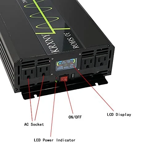 2000W Power Inverter 12V DC to 120V AC 60HZ Pure Sine Wave with USB Port LCD  - Image 4 of 4