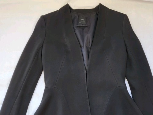 CUE - XS 8 Black PEPLUM DRESS JACKET Tailored Ponti Slimming V-neck Lined #hng - Picture 4 of 16