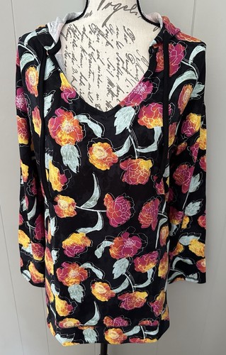 Lularoe Eliza Long Sleeve Top Shirt Hoodie XL Extra Large Flower Print New - 第 1/4 張圖片