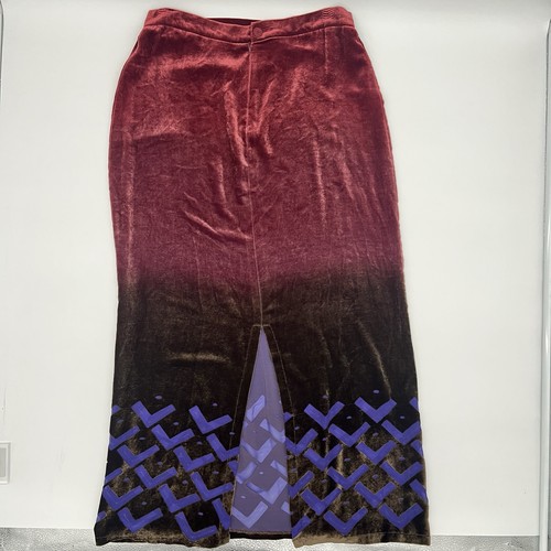 Marsil Made in Italy Velvet Maxi Skirt Size 8 Ombre Red Purple Burnout Pattern - Picture 2 of 12