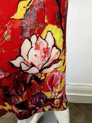 Nwt Women Silk Short Sleeve Red White Orchid Flower Floral Flowy Maxi Dress Xl - Bild 6 von 8