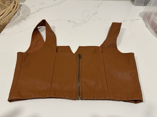 NWT ~ Anthropologie Maeve Faux Crop Halter Leather Corset Top size 10 Brown - Picture 5 of 11