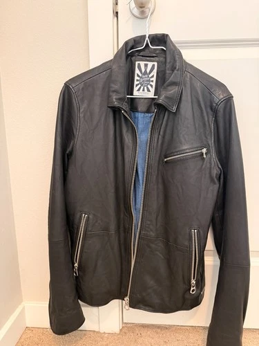 Scotch & Soda Men's Black Leather Jacket Small – Amsterdams Blauw - product listing photo
