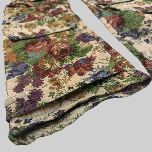 Women Tapestry Jacquard Cargo Overall Jumpsuit Floral Beige Size S Loose Fit 2 - Picture 12 of 15