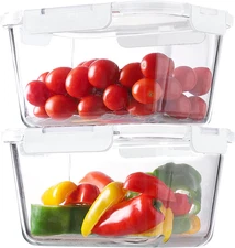 4 Pieces 63Oz/8Cup Large Glass Food Storage Containers with Lids, Meal Prep Cont