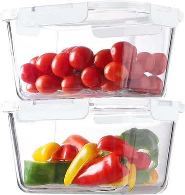4 Pieces 63Oz/8Cup Large Glass Food Storage Containers with Lids, Meal Prep Cont