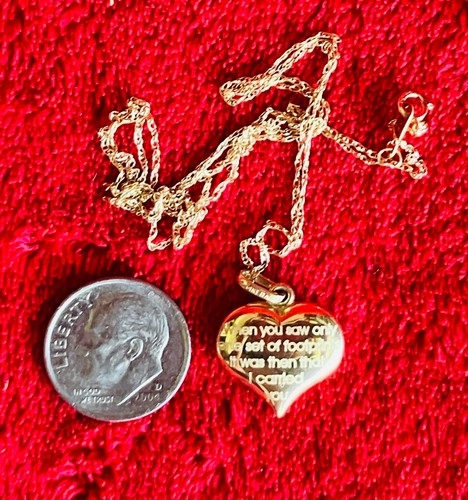 14K SOLID GOLD CHRISTIAN JESUS FOOTPRINTS HEART PENDANT NECKLACE 21" The ONLY 1 - Picture 3 of 5