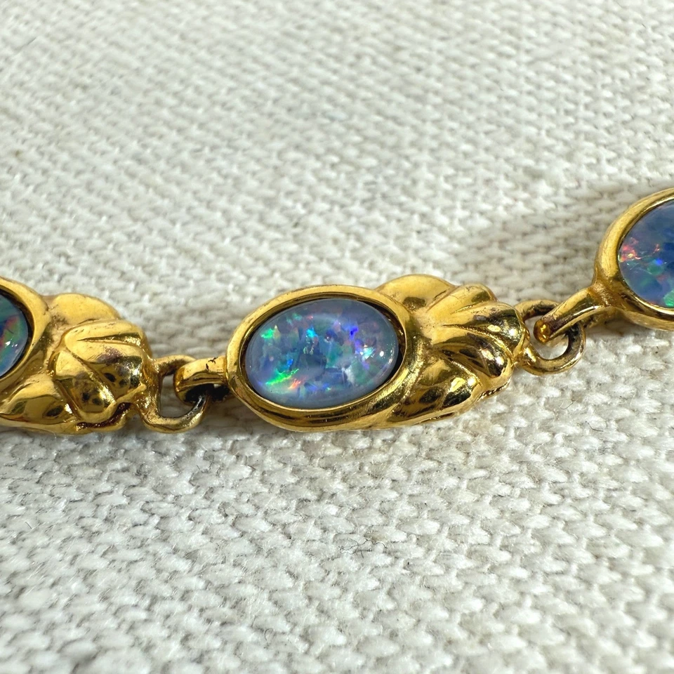 Brazalete vintage de piedra de ópalo de relleno de oro 18K GF longitud ajustable joyería distintiva Foto 2 de 4