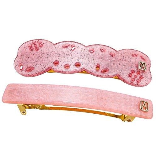 Vintage Alexander De Paris Pastel Pink Hair Barrettes Lace Motif Glitter 2.5” - Picture 2 of 6