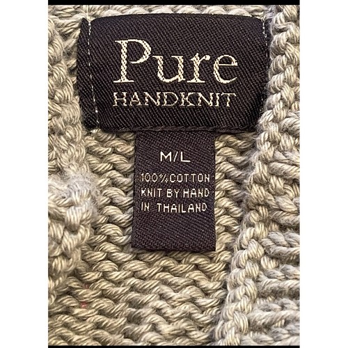 Reine handgestrickte Baumwolle Pullover grün Grob Stehkragen Knöpfe Damen Medium/Large - Bild 7 von 9