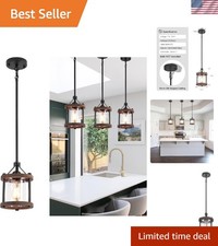 Vintage Black and Wood Pendant Light Fixture, Ideal for Kitchen or Dining Spaces