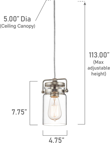 Brinley 7.75" Kitchen Pendant in Brushed Nickel, Mini Farmhouse Pendant with Cle - Picture 4 of 6