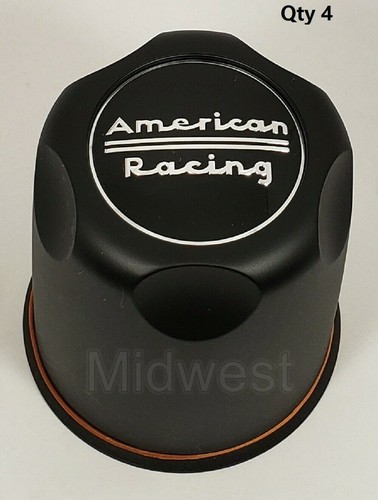 4 New Satin Black 3.27" Bore American Racing Wheel Rim Center Caps 1327000SB - Picture 1 of 5