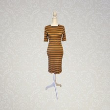 Velvet Torch, M | Stripped Ribbed Fabric Stretchy Short Sleeve Dress With Slip