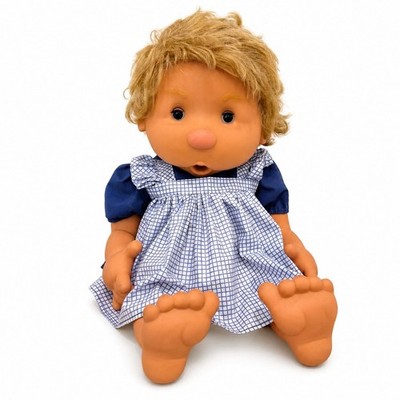 Vintage Vicma Bambo Baby Doll 1980 Sleepy Eyes Thumb Sucking 19'' Blue Dress