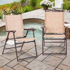 Set of 2 Folding Patio Furniture Sling Back Chairs Outdoors