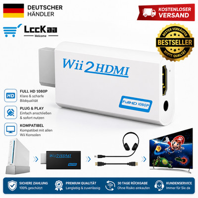 Wii auf zu HDMI Konverter Adapter Stick 1080p Full HD TV Audio 3,5mm AV Kabel