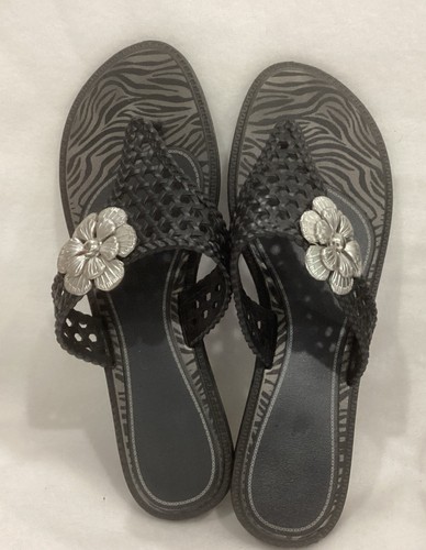 OKABASHI Women's Venice Sandals + Thong Sandals W/Silver Flower Black Sz 6.5-7 - Picture 3 of 8