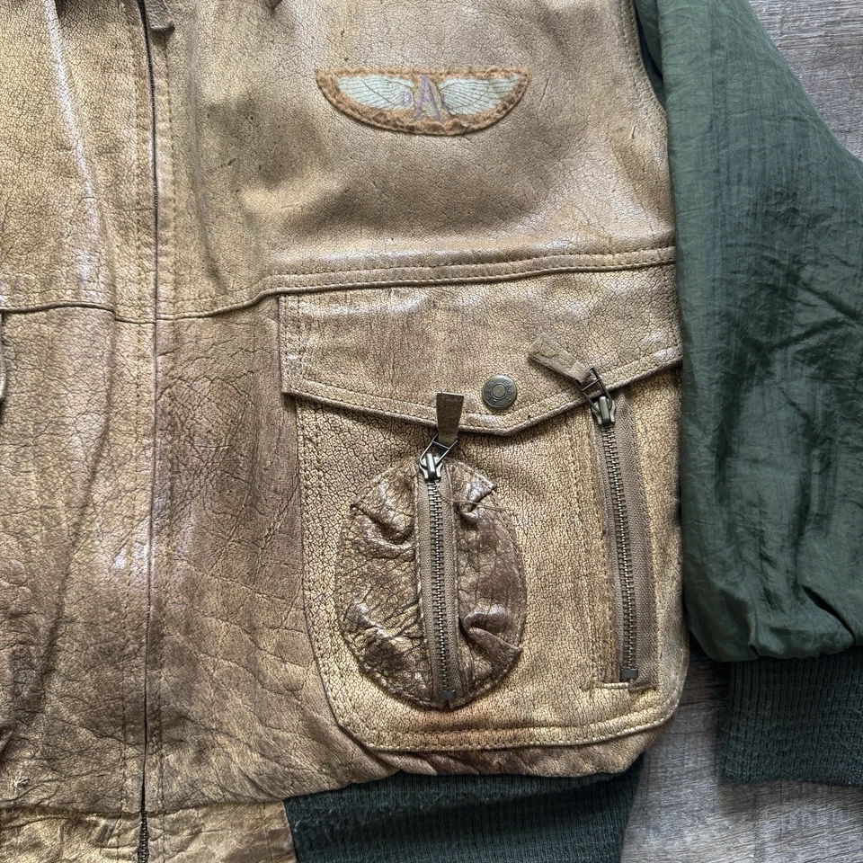 East West Vintage Leather Mens Aviator Bomber Jacket Nappa Leather Size Med - Image 4 of 4