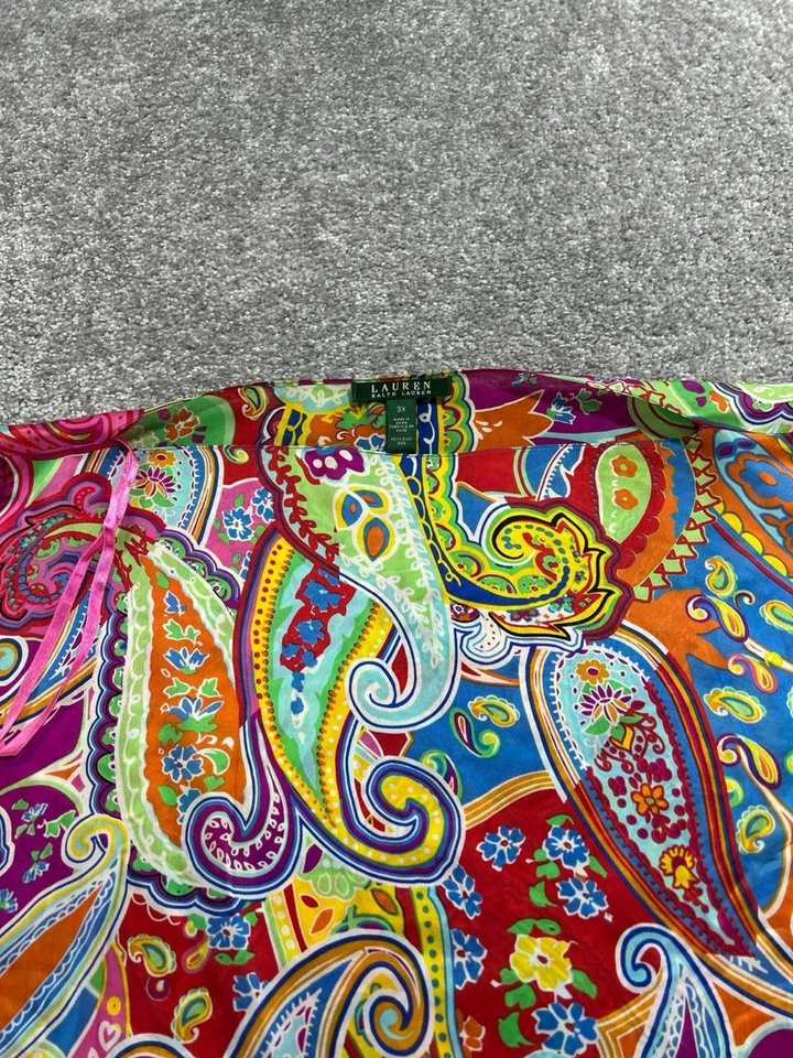 Pullover Lauren Ralph Lauren Chal Mujer 3x Verde Naranja Rosa Paisley Seda Foto 2 de 4