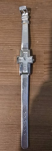 DAMEN KREUZFORM RELIGIÖS SILBER FINISH MANSCHETTE MODISCHER ARMREIF FREIZEIT UHR