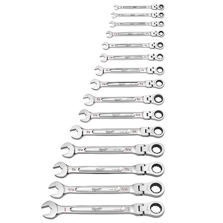 Milwaukee Tool 48-22-9413 15 Pc. Sae Flex Head Ratcheting Combination Wrench Set - Picture 1 of 10
