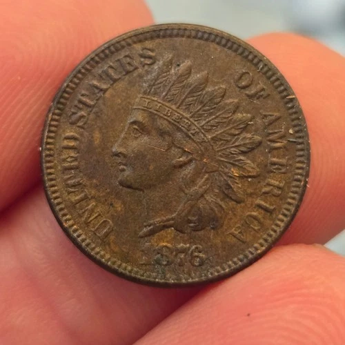 1876 Indian Cent AU details semi key date