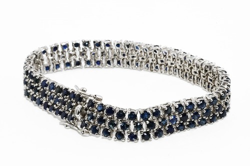 $1,000 .925 Sterling Silver 22.50CT Natural Sapphire Cluster 3-Row Bar Bracelet - 第 4/9 張圖片