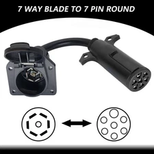 7 Way Round to 7 Way RV Blade Flat Trailer Light Adapter Plug  Connector  Socket