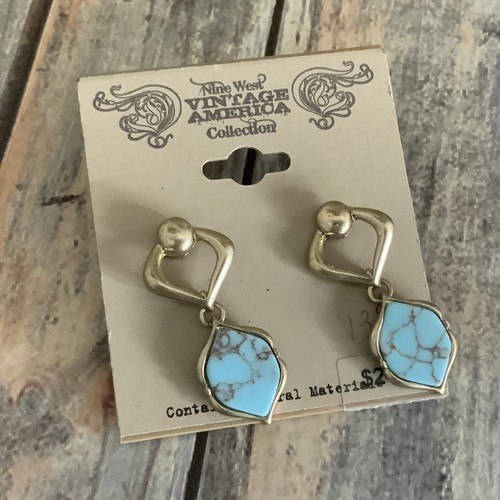 Pierced Nine West Vintage America faux turquoise matte gold dangle earrings - Picture 4 of 4