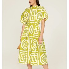 Natori Chartreuse Fit Flare Dress Size 16 Shirt Cotton Work Career Designer $500