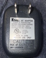 Ktec AC-DC Charger Power Supply Adapter Model: KA12D090050034U Output 9VDC 500mA
