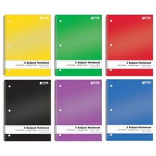 6 Pack 3-Subject College Ruled Spiral Notebooks 120 Sheets 10.5" x 8" Assorted
