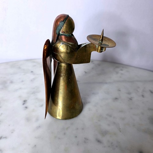 Vintage Messing Kupfer Engel Kerzenständer Halter MCM Hong Kong Mnmlst Weihnachtsdeko - Bild 4 von 6