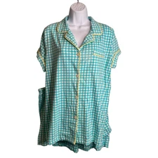 Carole Hochman Blue Gingham Two Piece Shorts Pajama Set Size L Loungewear Comfy