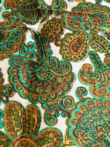 Vintage Retro Satin Satin Stoff 3 Yard grün gold Paisley Fächer Blumen 34" breit - Bild 9 von 12
