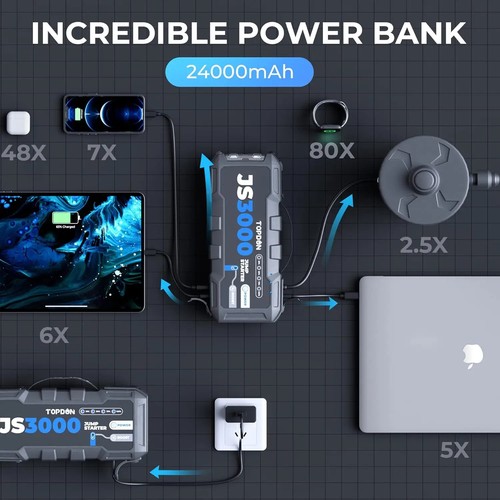 Nuevo Power Bank 12V Dispositivo de Arranque Coche 24000 Mah para Booster 9L Gas 7L - Imagen 6 de 8