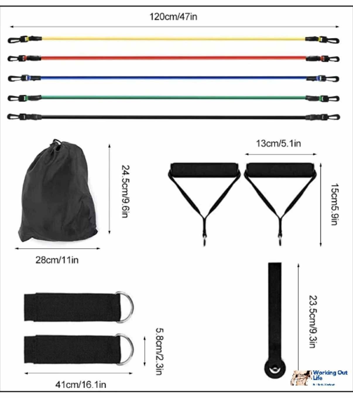 12 PCS Resistance Band Set Yoga Pilates Abs Exercise Fitness