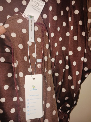 Beachsissi NWT Brown/White Polka Dot Long Beach Dress Size L Pretty Woman Vibes - Picture 4 of 4