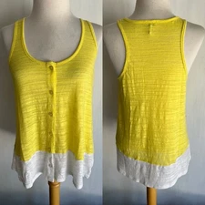 SPLENDID Women's Yellow/White Sleeveless Henley Tank Top Shirt Size Medium