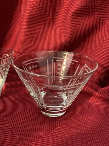 6 VTG Princess House Aston 6446 Stemless Martini Glasses Etched Dots/Lines EUC - Picture 6 of 20