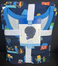 New Family Sleep Men’s Blue Pajama Set Hanukkah Menorah Dreidel Lion Size XL