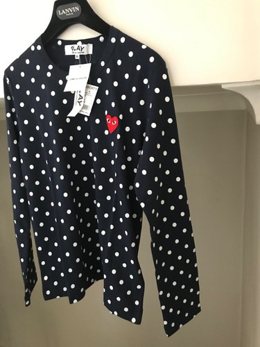 NEU COMME DES GARCONS PLAY Langarmshirt rot Herz marineblau & weiß gepunktet - Bild 11 von 24