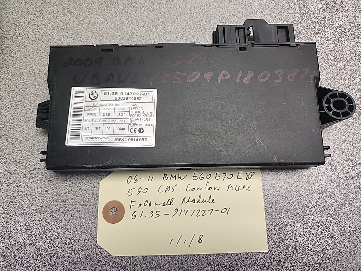 0611 BMW E60 E70 E88 E90 CAS Comfort Access Footwell Module 61.35