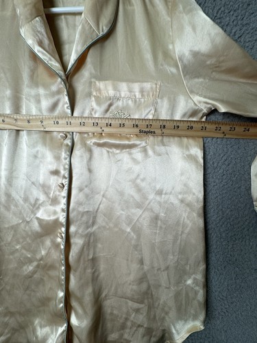 Ivy and Annabelle Pajama Set Womens Medium Beige Gold Pocket Satin Sleepwear - Picture 4 of 16