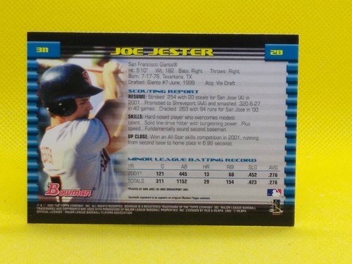 Joe Jester 2002 Bowman #311 (PERSONAL AUTOGRAPH) San Francisco Giants - Picture 2 of 2