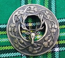 Men's Scottish Traditional Fly Plaid Brooch Stag Head Antique 3"/Kilt Fly Plaids