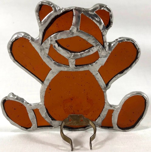 TEDDY BEAR STAINED GLASS WALL NIGHT LIGHT Silver Caming With Outlet Plug - Picture 4 of 6