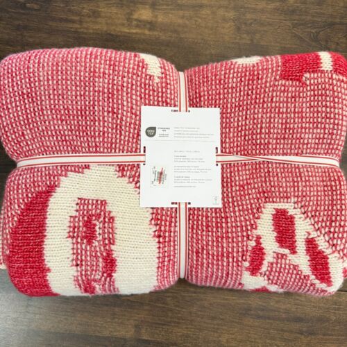 POTTERY BARN KIDS MERRY & BRIGHT KNIT BLANKET/THROW, TWIN 68" X 86" ~ RED - Picture 3 of 8